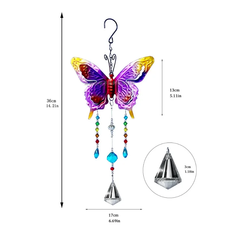 Atrapasueños de cristal de mariposa de libélula, Prisma colgante para ventana, decoración de arte de pared interior y exterior para jardín