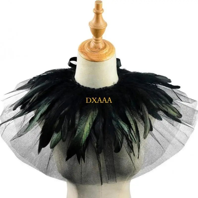 

DXAA регулируемая двухслойная сетчатая шаль с перьями, шарф, накидка на плечи, костюм для косплея на Хэллоуин, съемный воротник