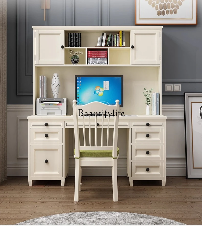 

Bookcase Integrated American Style Solid Wood Multifunctional Computer Desk Home Corner Writing Desk