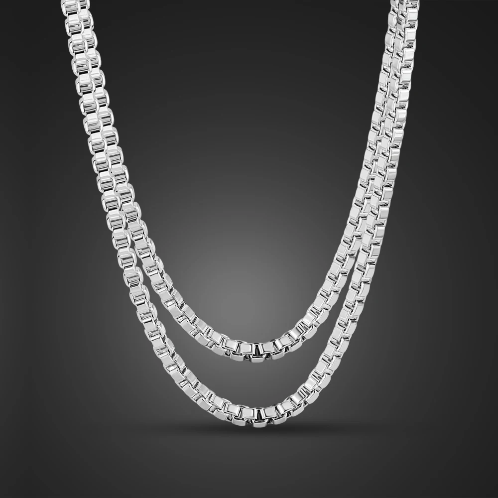 Vintage Simple 925 Silver 3mm Box Chain Choker Necklace Elegant Links Chain Jewelry for Men & Women Gift Birthday Festival