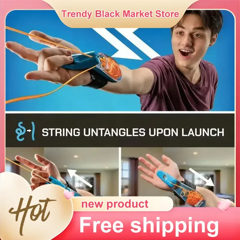 Luminous Rope Launcher Wristband Flying String Shooter Automatic Recoil Toy Night Glow Interactive Fun For Abult And Pets Gift