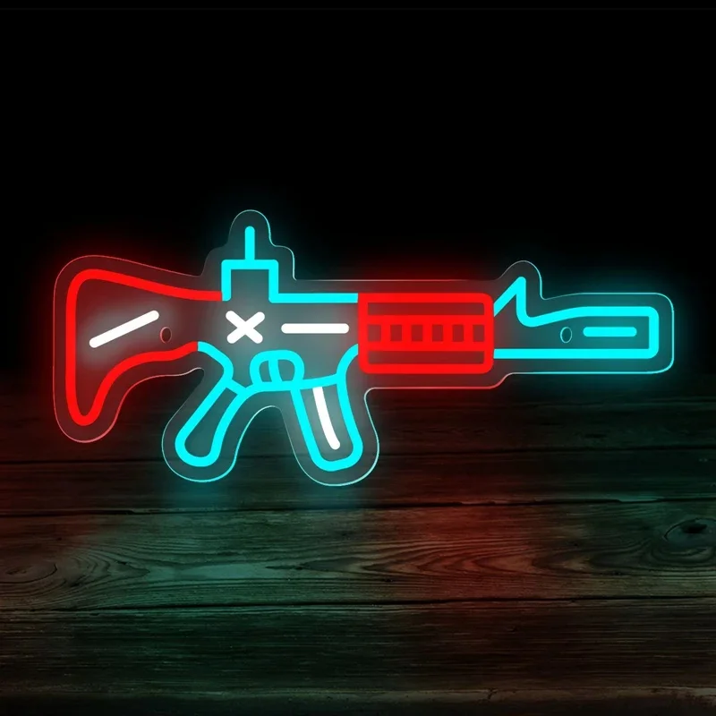 アサルトライフル-ネオンライトガン-led-ネオンライトサイン-usb調光式-ゲームルーム-マンケイブ-寝室-ゲームエリア-ウォールアート-デコレーション
