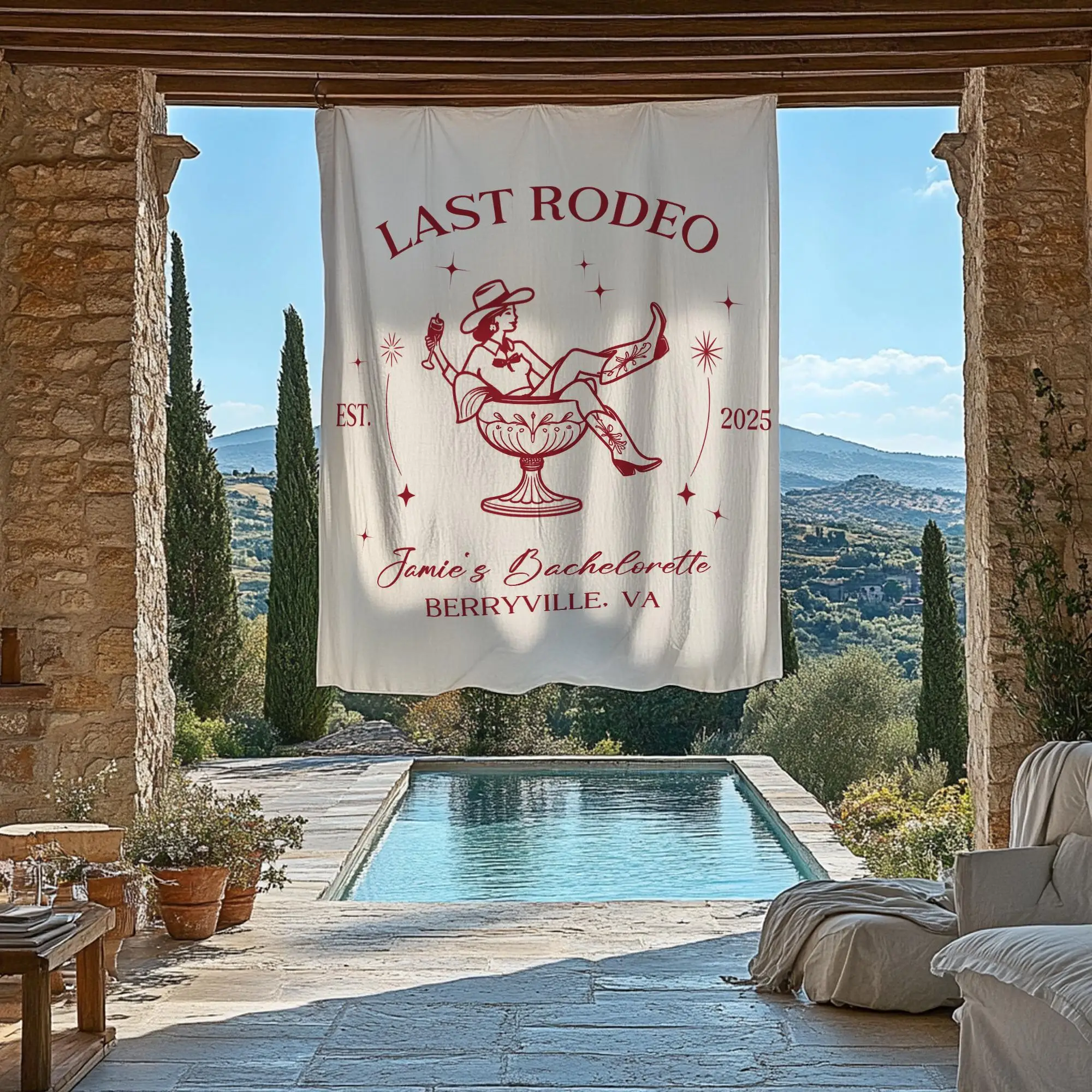 

Single Girl Last Rodeo Background-Western Cowboy Tapestry, Durable Polyester Decoration, Hen Parties/Outdoor Activities，gift