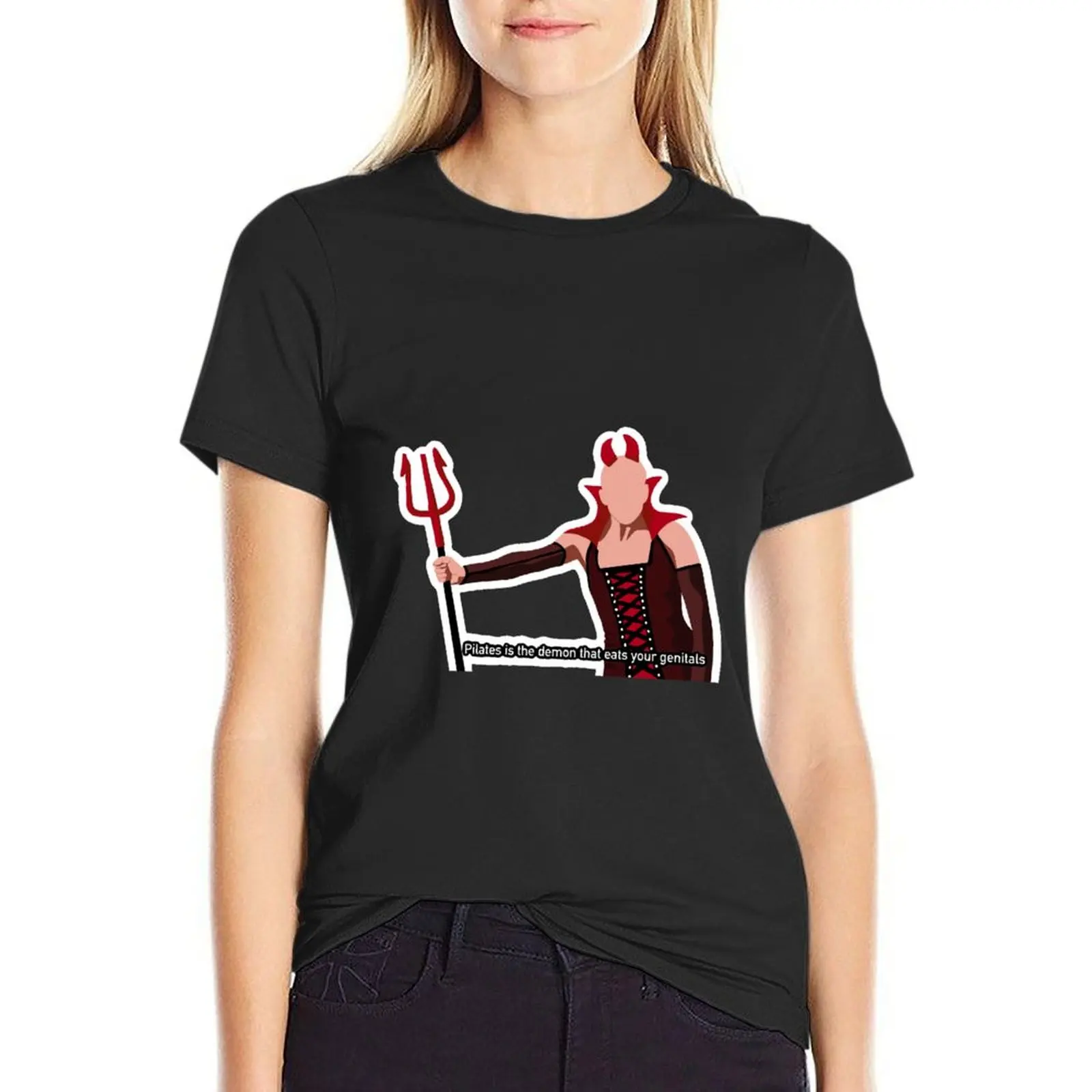 

Pilates is the demon that eats your genitals T-Shirt animal print blanks anime aesthetic clothes Summer Women's clothing
