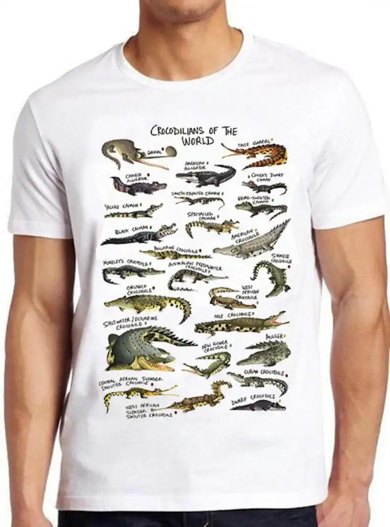 

Crocodilians Of The World Alligator Crocodile Names List Art Drawing Gamer Cult Meme Movie Music Cool Gift Tee T Shirt 1055