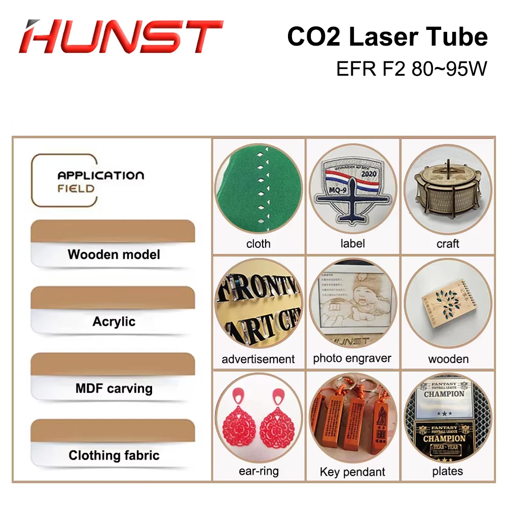 Tubo laser CO2 HUNST EFR F2 80W Diametro 80mm Lunghezza 1250mm Tubo laser adatto per macchina per incisione e taglio laser