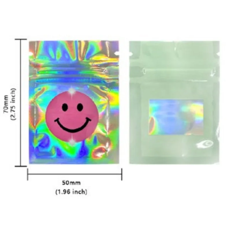 5X7CM 1G laser Aluminium Coating Storage Pouches Cartoon Mylar Pouch Food Seal Waterproof Zipper Bag Resealable Window Bags