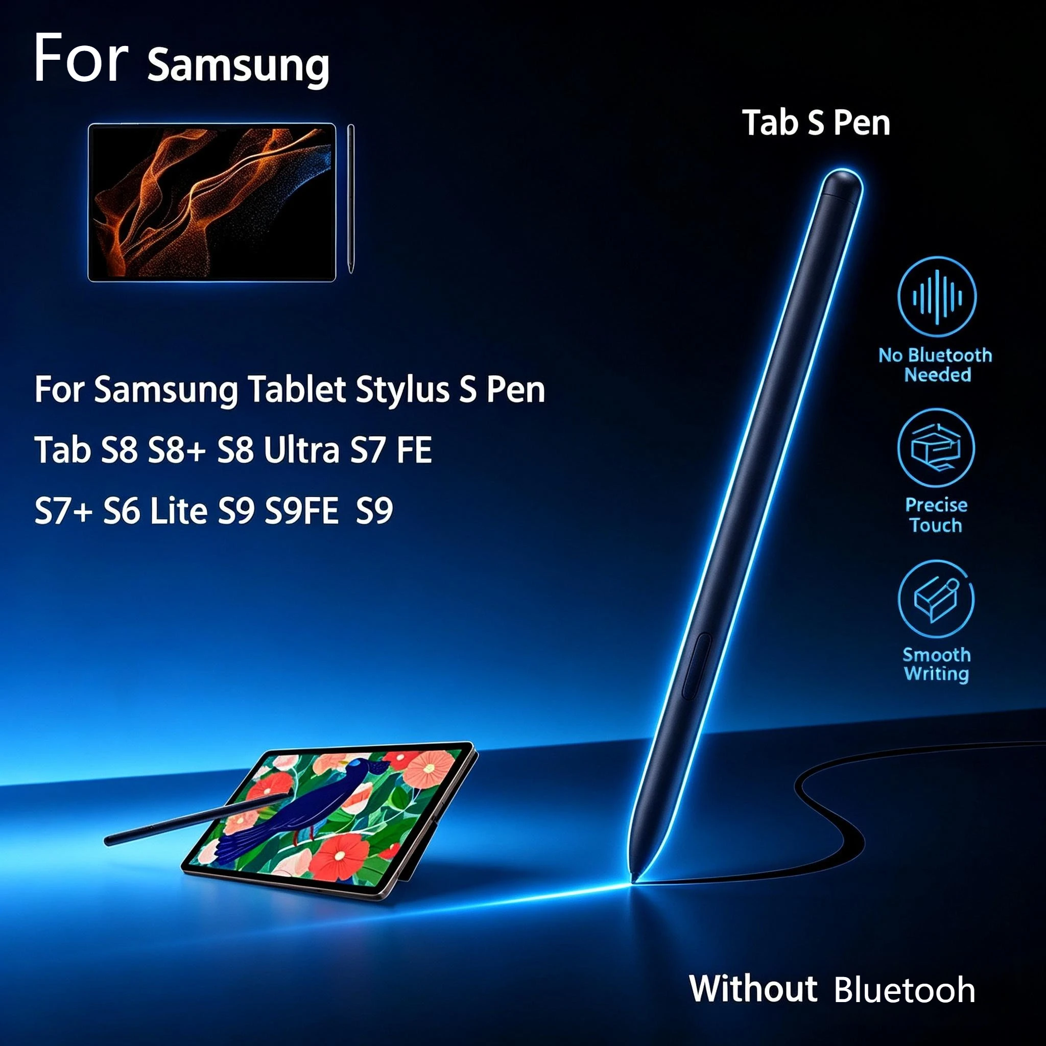 For Samsung Galaxy Tab S10/S8/S9/S9FE/S7 FE/S6 Lite/S7+/S8+ – SPen Stylus Touch Pen (No Bluetooth) for Tablet