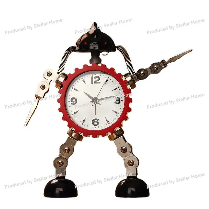 Metal Robot Alarm Clock - Cute Cartoon Design for Students & Kids - Silent Operation, Creative Bedside Clock