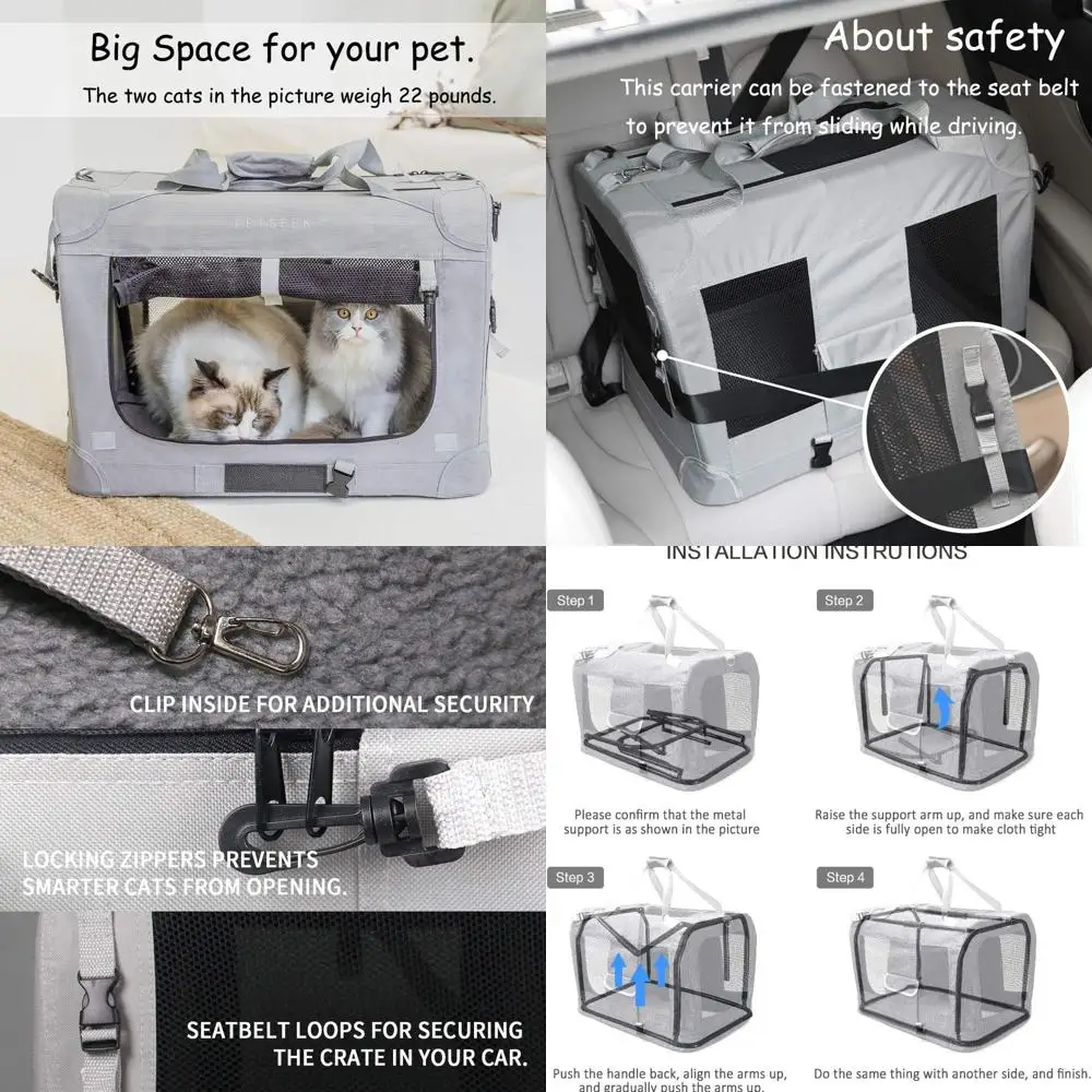 

Portable Soft-Sided Cat and Small Dog Carrier, 24x16.5x16, Foldable Design, Comfortable for Travel, Grey
