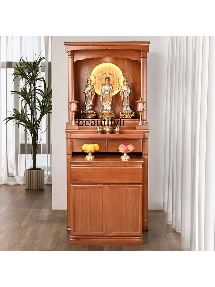 Gold Sandalwood Buddha Cabinet Chinese Style Clothes Closet Household Living Room Modern Light Luxury Small Altar Cabinet