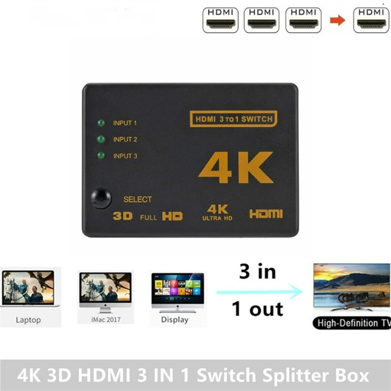 HDMI-compatible Switch 4K Switcher 3 in 1 out HD 1080P Video Cable Splitter 1x3 Hub Adapter Converter for PS4/3 TV Box HDTV PC