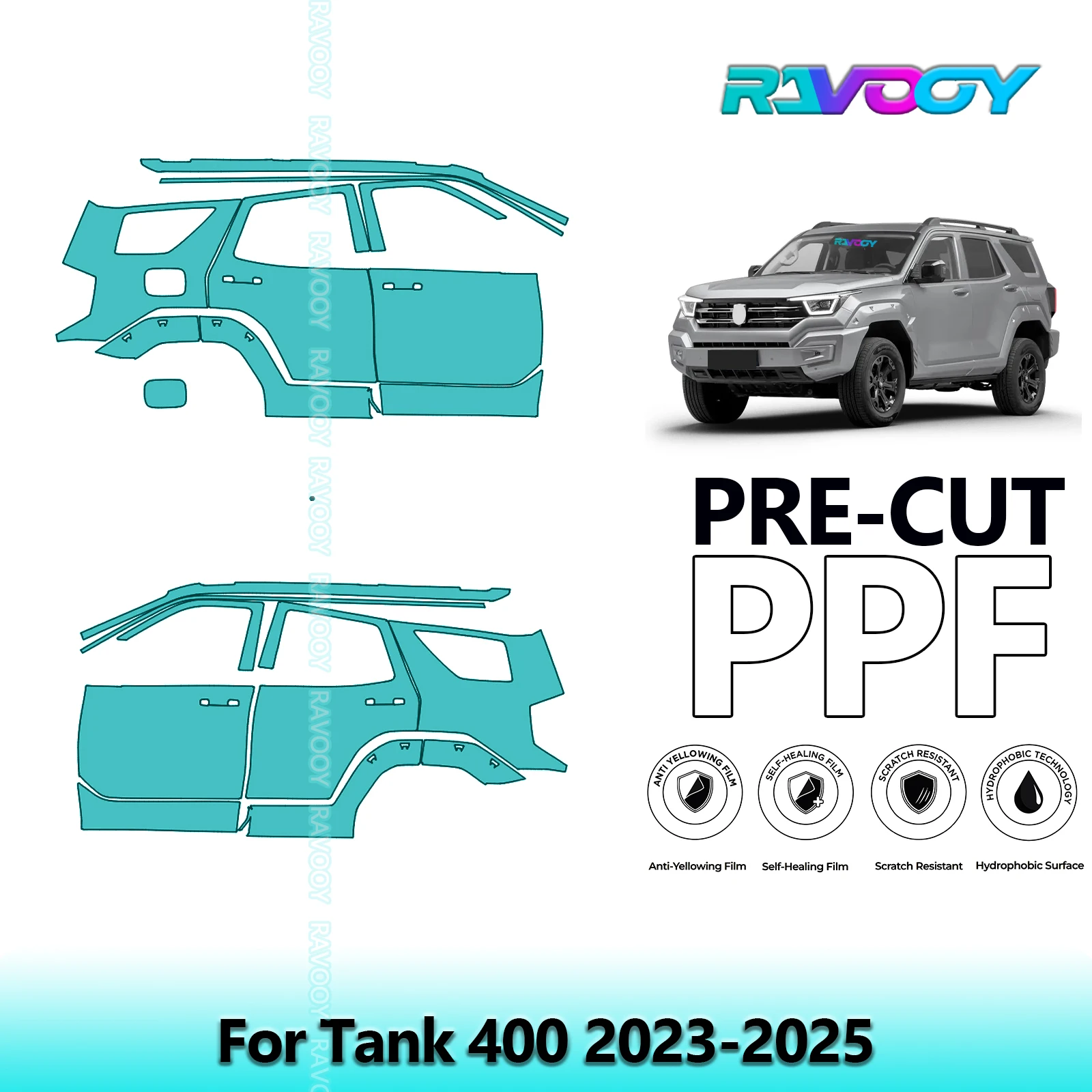 

For Tank 400 2023-2025 8.5mil Clear Matte Pre-Cut PPF Door & A/B Pillar Kit TPU Paint Protection Film Set