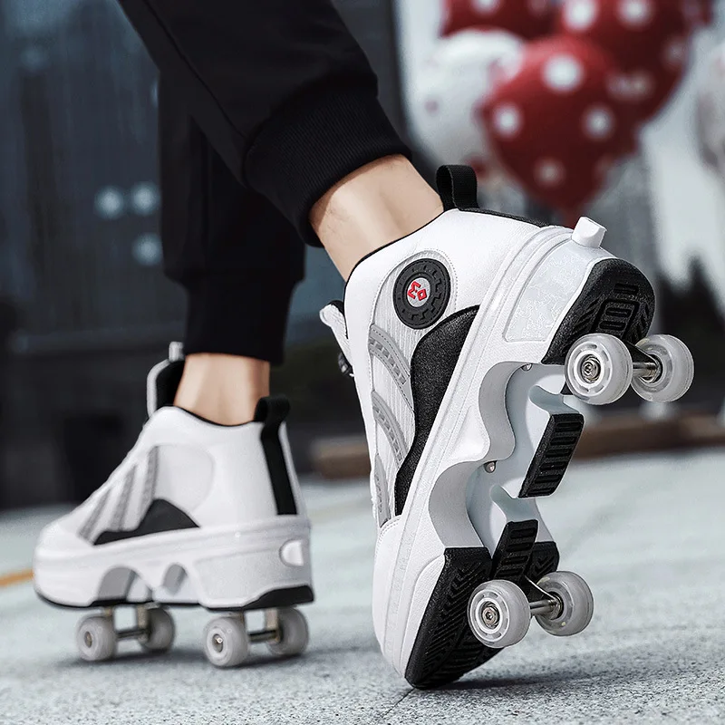 

Four-wheel Dual-purpose Walking Shoe Can Walk and Slide Double Row Contraction Deformation Skates Men's and Women'sRoller Skates