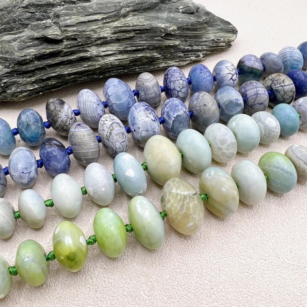 Graduated Blue Green Dragon Veins Agates Stone Rondelle Beads For DIY Choker Necklace Making MY230805