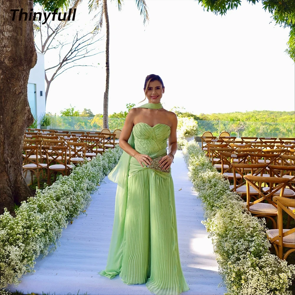 

Thinyfull Mermaid Chiffon Prom Dresses Sleeveless Sweetheart Pleat Holiday Style Gown Evening Dress Robe De Soirée Customized