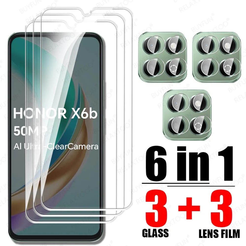 6 in 1 For Honor X6b Glass HonorX6b Tempered Glass Honor X8b X7b 4G HonorX8b X8 X6 B Screen Protector Protective Phone Lens Film