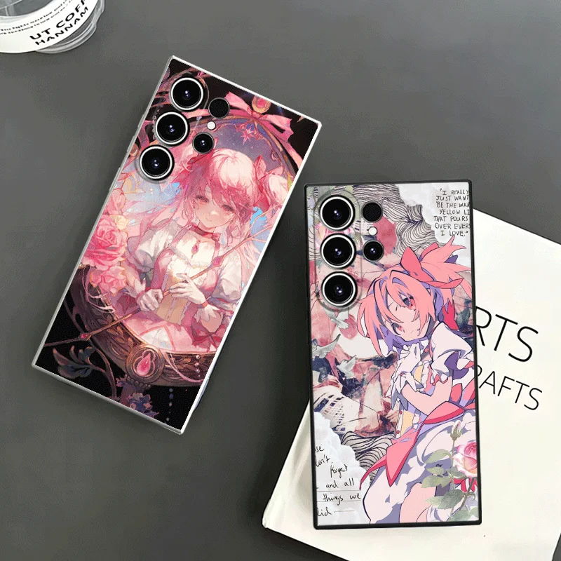 Madoka Magica Anime Soft Phone Case For Samsung S24 S25 S26 Ultra S23 S22 Plus S21 S20 FE Edge + Black White Couple Cover