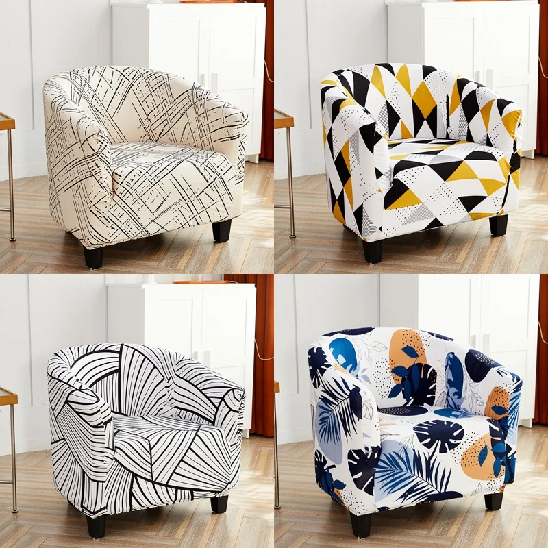 Elastic Single Club Sofa Cover Floral Print Tub Chair Covers Stretch Spandex Armchair Slipcovers for Bar Counter Living Room