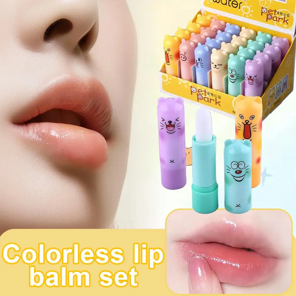 24pcs/lot Moisturizing Fruit Flavor Colourless Cartoon Lip Balm Natural Plant Lip Gloss Fruit Embellish lipstick Makeup Tools