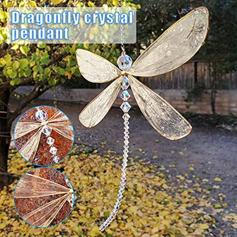 

Crystal Dragonfly Window Decor With Beads Hanging Ornament 15X15cm Easy Install Easy To Use