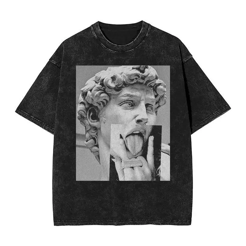 

Модная футболка из 100% хлопка с принтом, винтажного стиля, черного цвета, с эффектом потертости - свободный крой, унисекс.