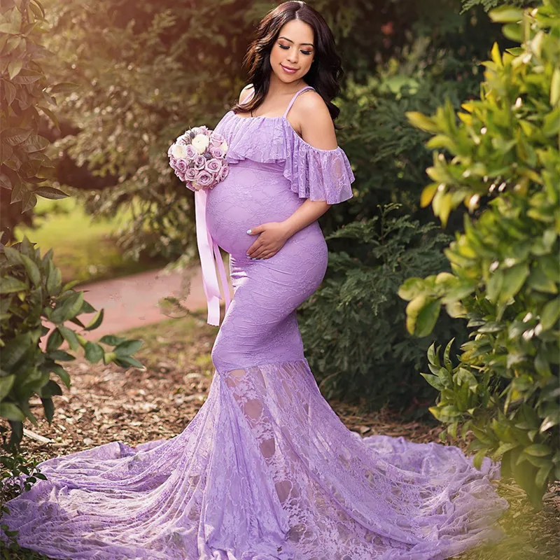 

New Long Maternity Photography Props Pregnancy Dress Photography Maternity Dresses for Photo Shoot Pregnant Dress Lace Maxi Gown