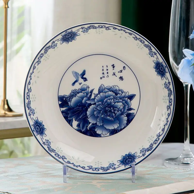 8in Bone China Plates Blue And White Porcelain Tableware Chinese Rice Dish Dinner Plate