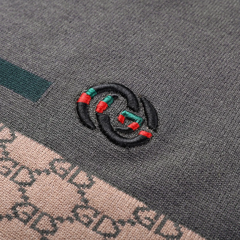 جودة فاخرة الرجال محبوك سترة مخطط رسالة التطريز شبه عالية الرقبة قاعدة قميص الخريف تنوعا الاتجاه غير رسمي الملابس الرجالية #2