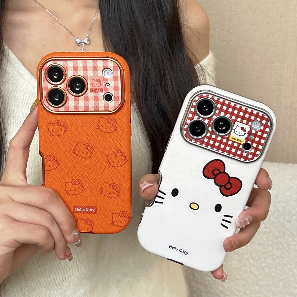 Cute Cartoon Sanrio Hello Kittty bow Lens Protection Phone Case For iPhone 17 16 15 14 13 Pro Max Shockproof Hard Leather Cover - view 3