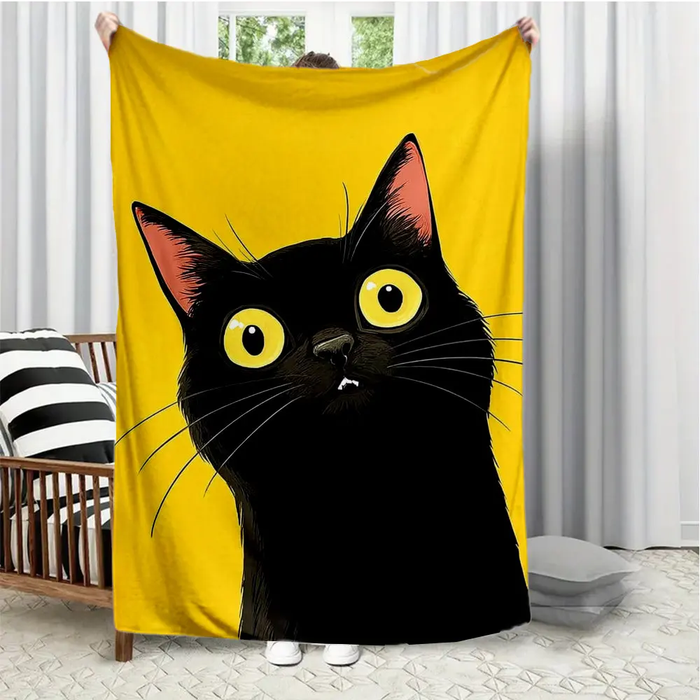 Black Cat Vampire Gothic Flannel printed blanket suitable for all seasons suitable for living room office sofa and travel