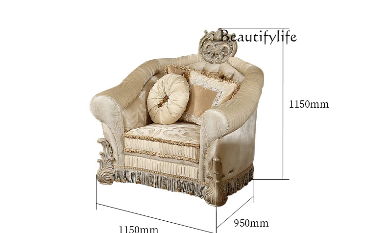 

European fabric sofa large apartment full solid wood carving flower French court villa furniture designer