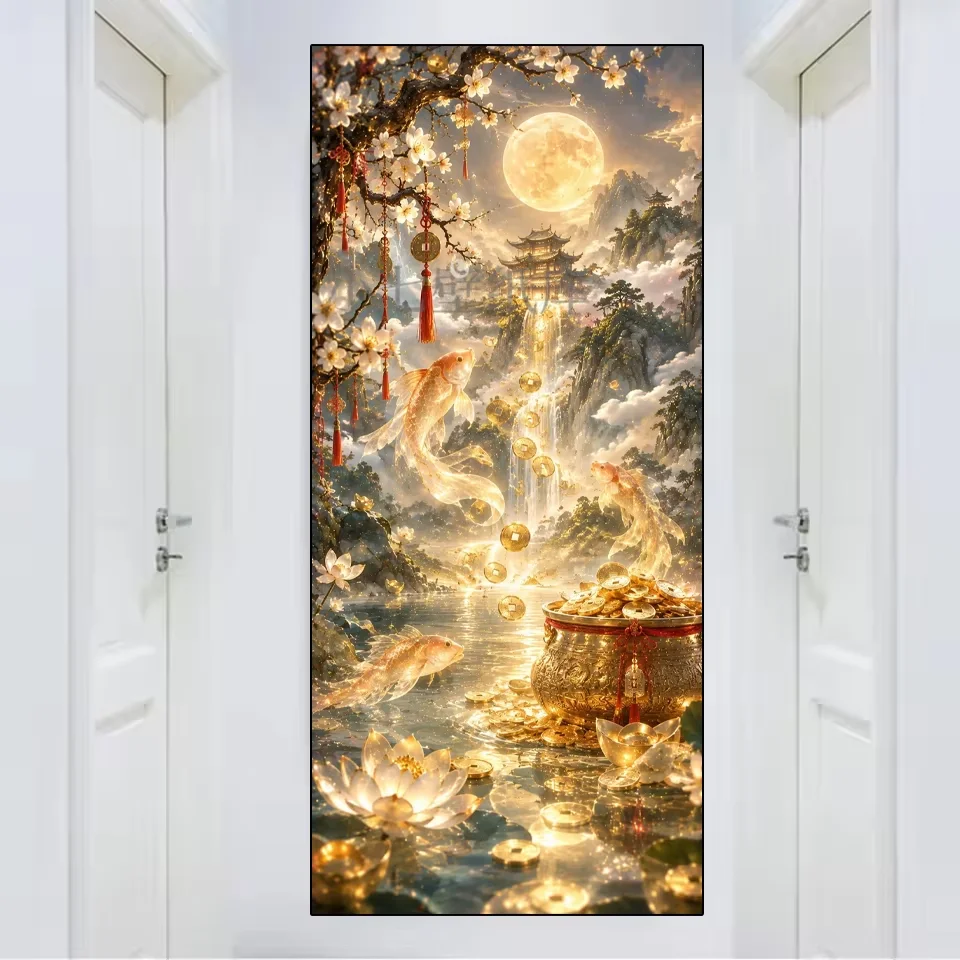 Animal DIY Diamond Painting Wealth Landscape Goldfish Moon Tower Flower Art Mosaic Embroidery Full Diamond Set Home Decoration