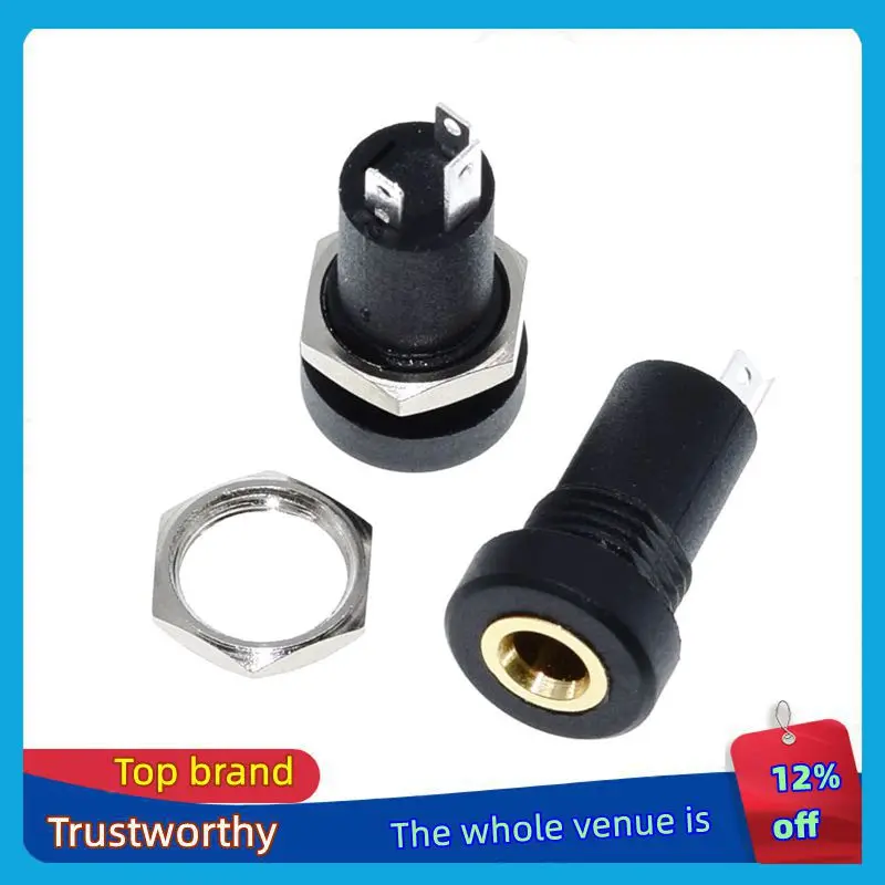 TZT 10/30PCS PJ-392A 3.5mm Audio Socket Headphone Socket Connectors 3P Black Panel Mount Gold Plated With Nuts