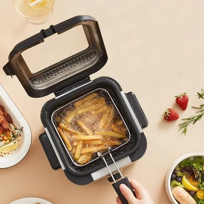 Household stainless steel electric deep fryer French fries fryer chicken cutlet donut snack machine
