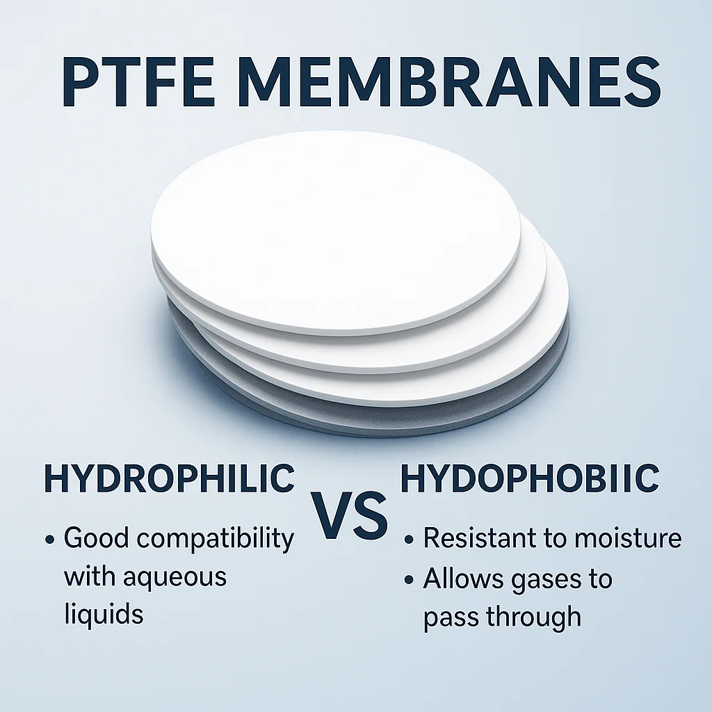 Membrana de Filtro Microporosa PTFE Hidrofílica e Hidrofóbica para Laboratório, Membrana de Filtro para Detecção 0.22 0.45um 47mm