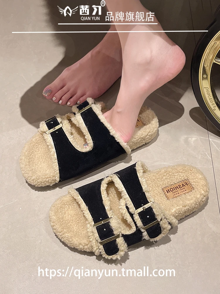 Vrouwelijke Schoenen Huis Slippers Platform Glijbanen Mode Bont Slippers 2024 Luxe Pluche Platte Bontschoenen Dames Slippers Outdoor Luxu