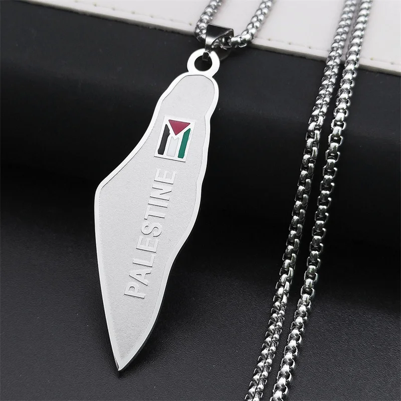 Palestine Map National Flag Necklace for Women Men Stainless Steel Gold Color Country Geography Chain Jewish Jewelry N7600S02