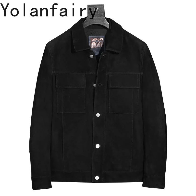 

YOLANFARIY Real Sheepskin Leather Jacket Mens Clothing Autumn Coats Motorcycle Jackets Business Casual Tops Short Style 2024