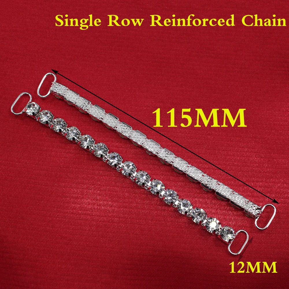 Reinforcement 2 Row 2pcs 115mm Crystal Rhinestone Bikini Connectors Buckle Metal Chain For Swimming Wear Bikini Decoration