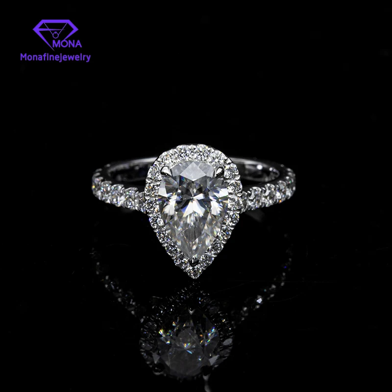 

6*8mm Pear Cut 14K White Gold Moissanite Ring Waterdrop Shape Halo Wedding Diamond Jewelry