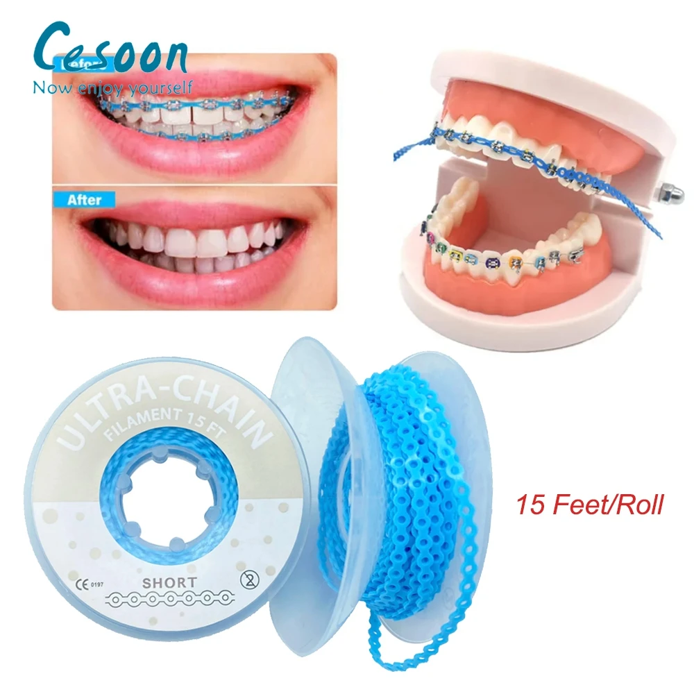 4.57m/Roll Dental Orthodontic Elastic Ultra Power Chain Rubber Band Short/Long/Continuous Dentist Power Chain Ortho Material