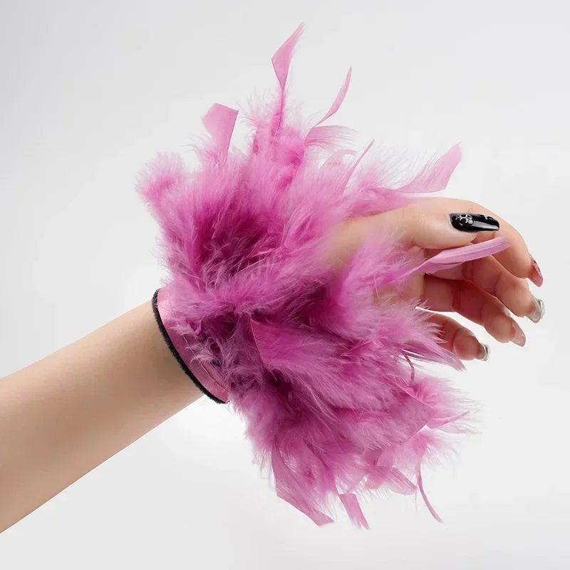 Natural Ostrich Feather Cuffs Sexy Cuffs With Feathers Feather Cuff Snap Bracelet Sleeves Wrist Arm Removable Shirt