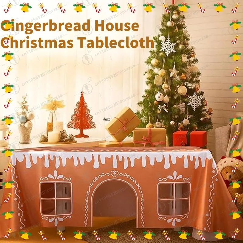 

Christmas Party Must-Have Gingerbread House Theme Tablecloth Home Table Holiday Decor Waterproof Washable