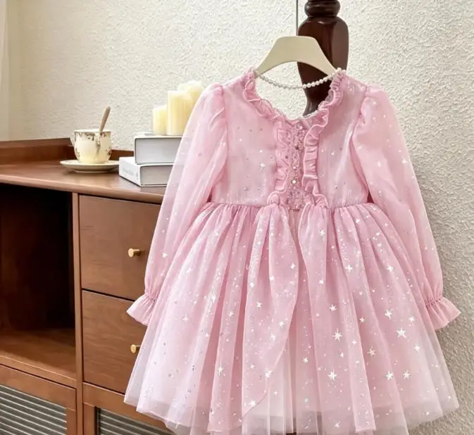 2026 Children Princess Dress Flower Girl Wedding Evening Dress Girls Fluffy Dress  Autumn New Performance Outfit