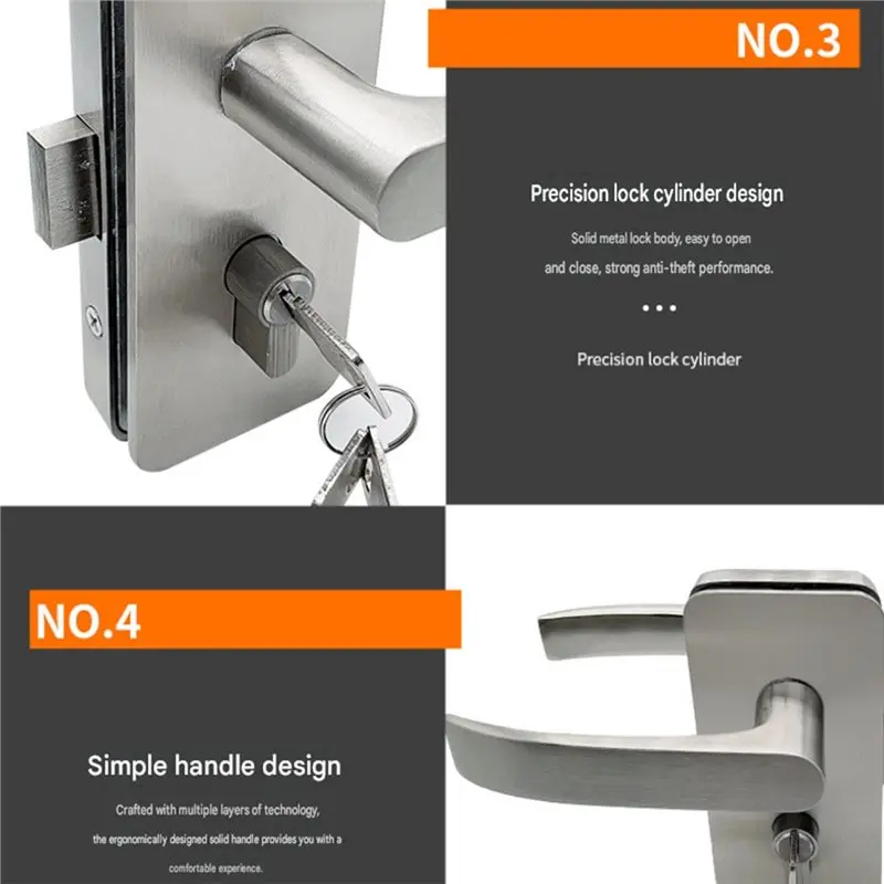 Glass Door Lock Double-Sided Handle For Frameless Glass Doors, Simple Installation-N37R