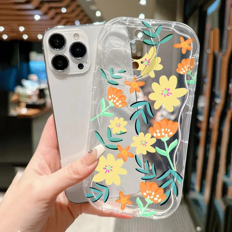 Casing Ponsel Bening Pola Bunga Matahari untuk Realme 14 Pro Plus 5G Casing Realme 13 12 11 10 9 9i 8 8i C75 C65 C63 C55 C53 C51 C71 Sampul