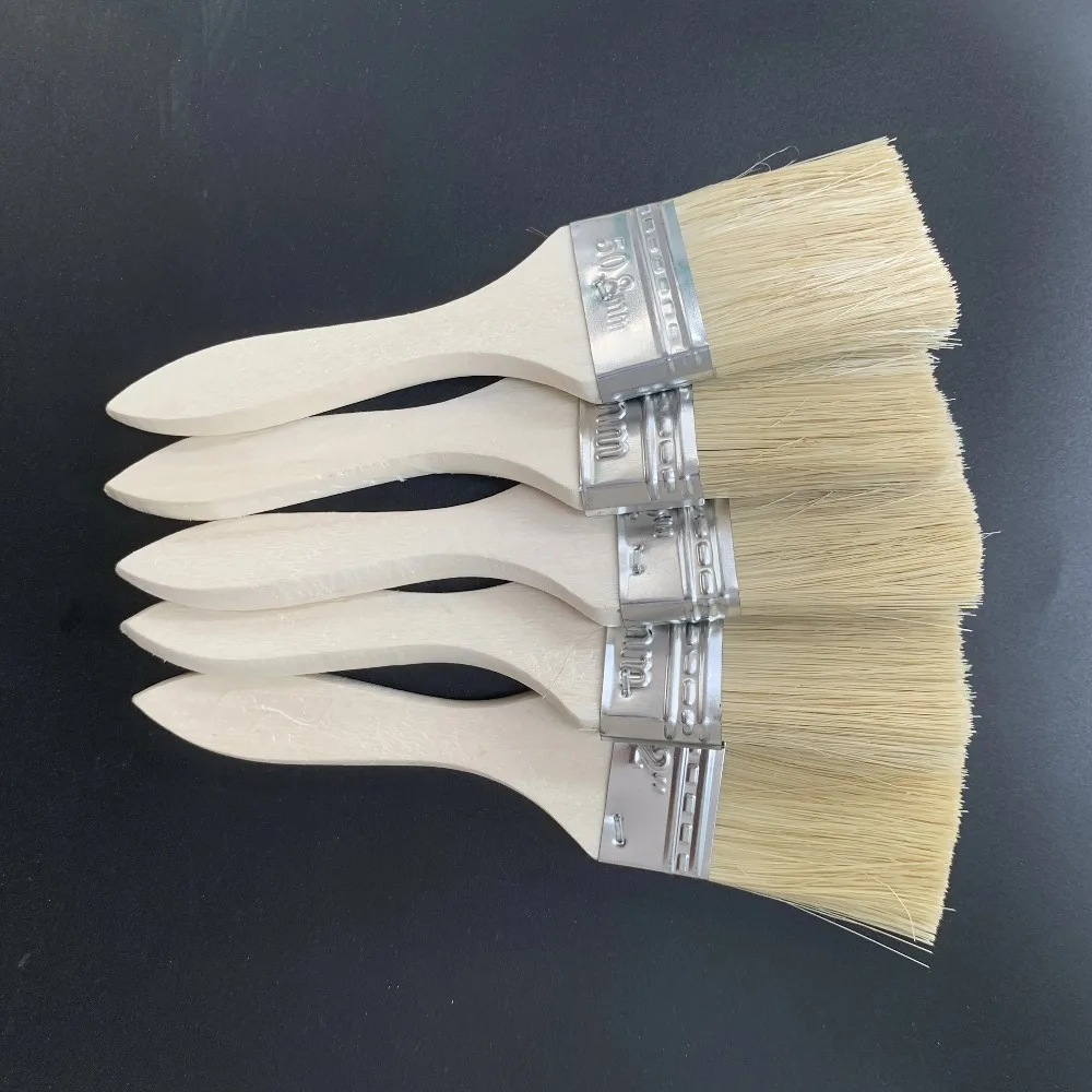 Wooden Paint Brush Set with Ergonomic Gourd Handle, 2-Inch Natural Mane for Painting and Staining, Premium Wall Furniture Dual-P