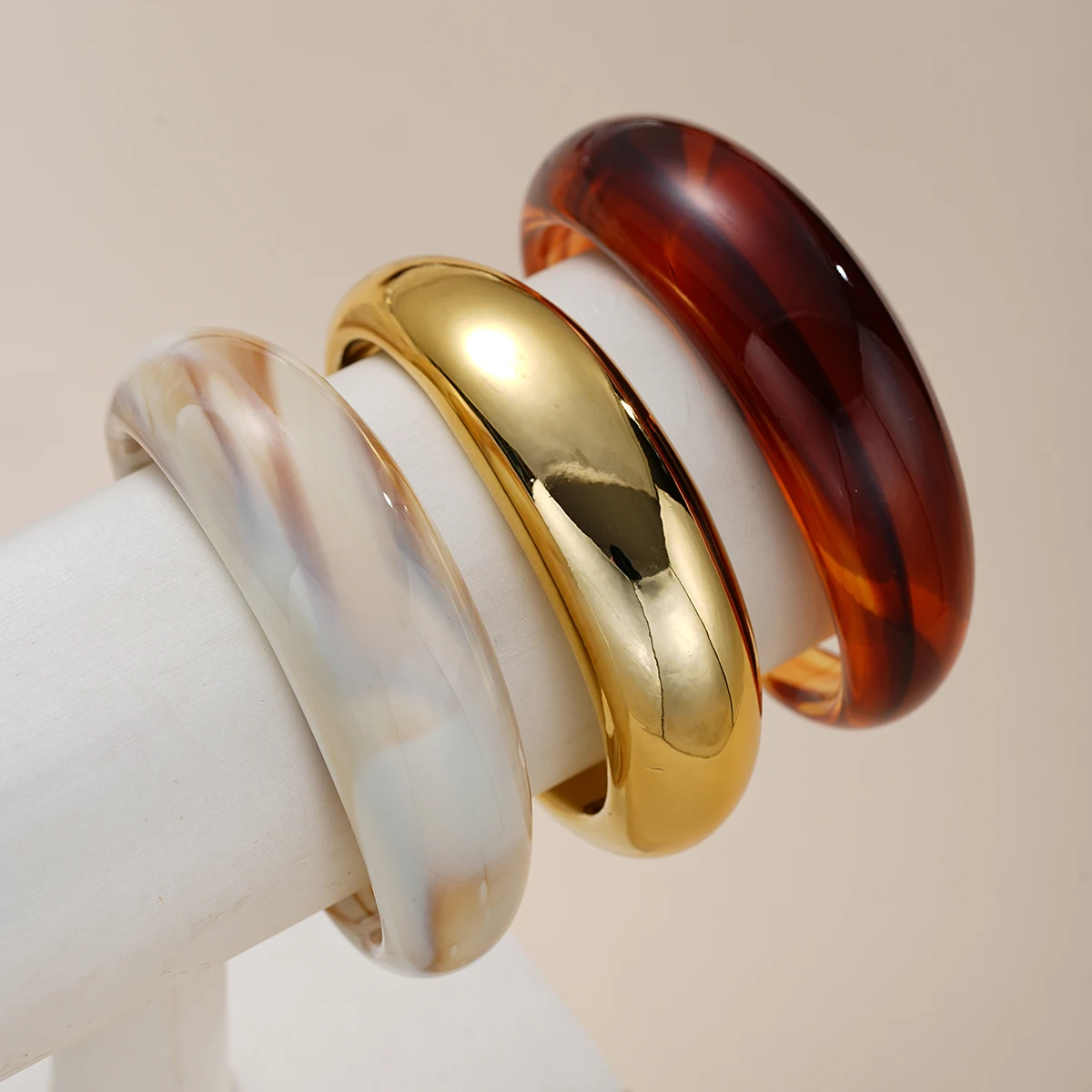 1 Stück/3 Stück Vintage Minimalistisches Wellenförmiges Acryl-CCB-Armreif-Set für Frauen, Urlaub, Boho, Alltag, Stapelbarer Schmuck, Geschenk – Detail 4