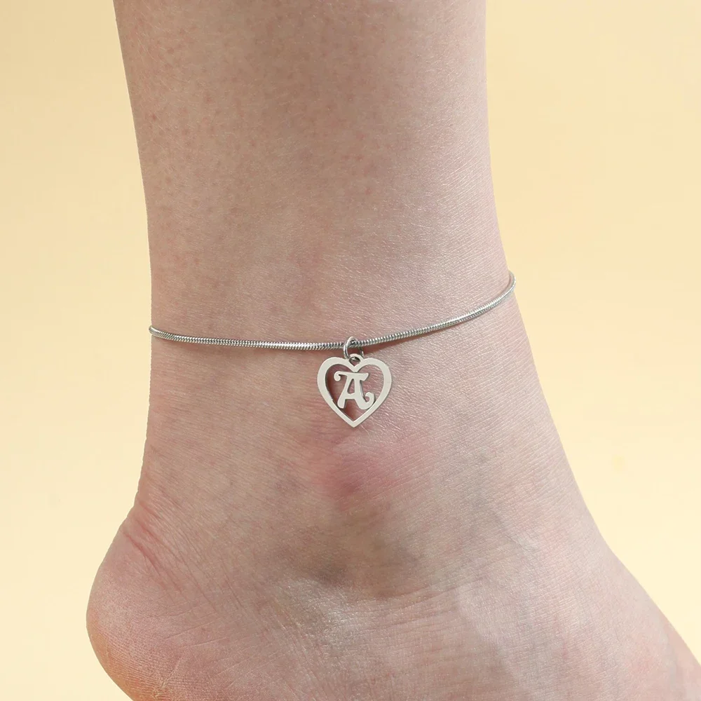 Stainless steel women's letter heart shape 26 names jewelry made of charm round snake Anklets summer beach party couple gifts